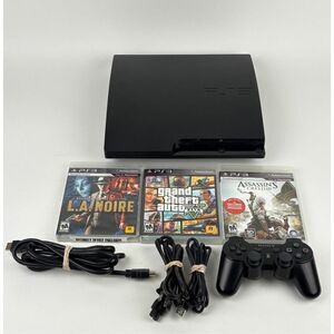 Sony PlayStation 3 PS3 Slim 250GB CECH-3001A Console W/ Games Lot Bundle Tested